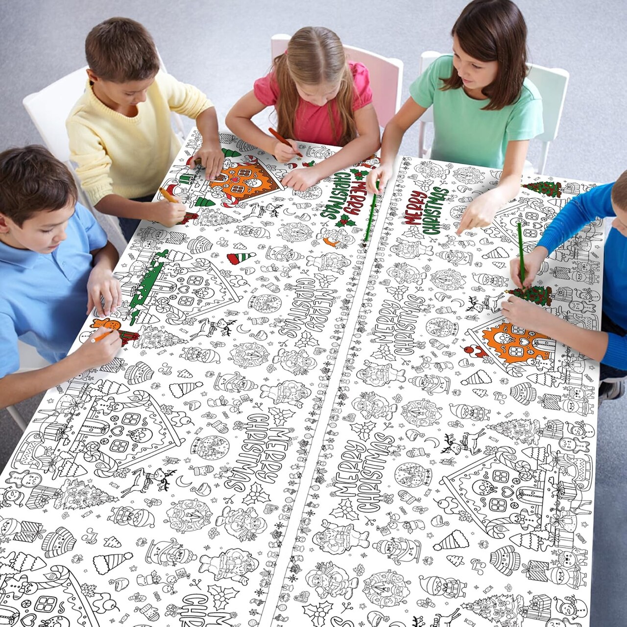 Christmas Coloring Tablecloth - Christmas Decorations | Christmas Table Decor Indoor- Christmas Banner | Christmas Crafts for Kids - Kids Games Gifts Activities Party Favors Supplies,54" x 88"